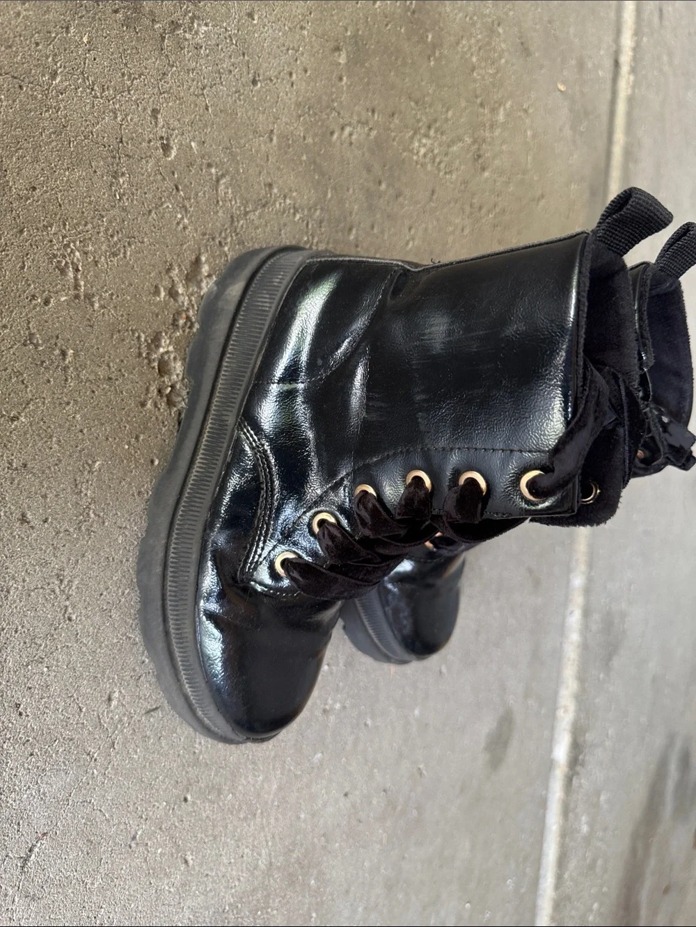 Kids Black Lace-Up Ankle Boots -